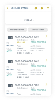 app tela lista de veículos